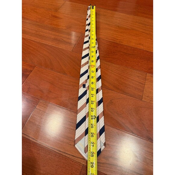 Ermenegildo Zegna Slant Stripe Silk Tie Cream, Brown, Black Dotted 3.5”W x 58"L - Picture 9 of 9